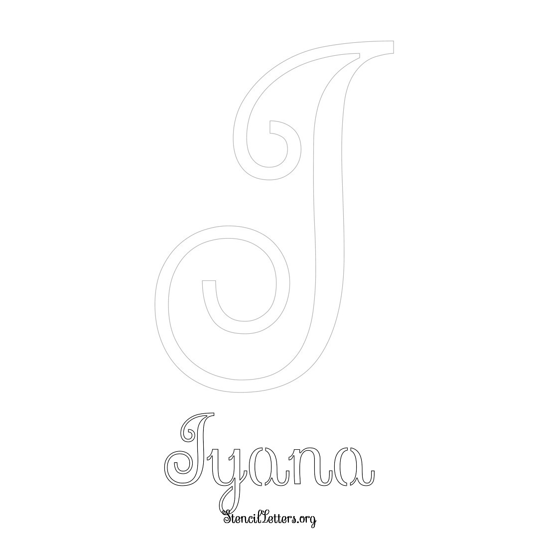 Iyana printable name initial stencil in Ornamental Cursive Lettering