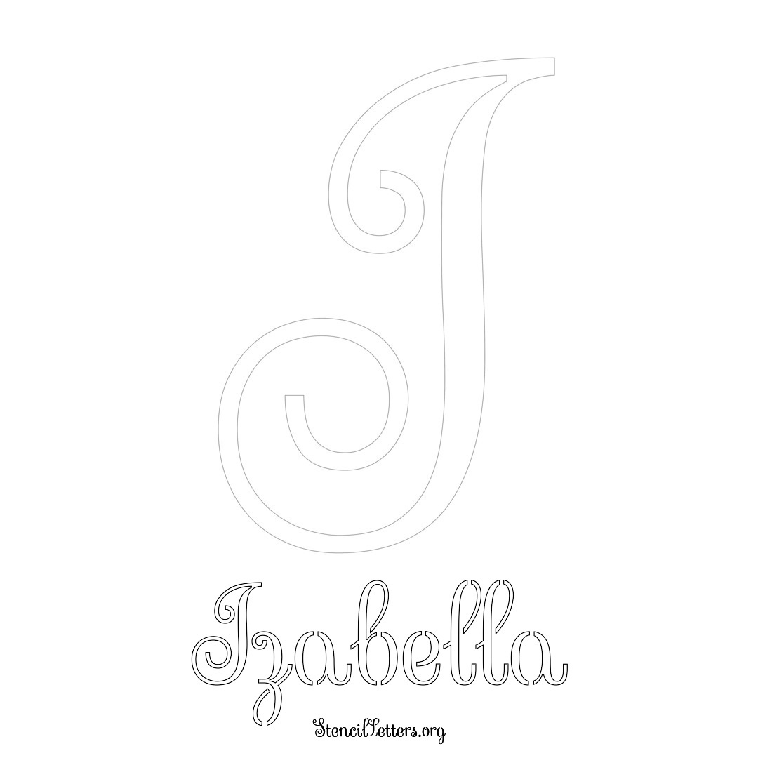 Izabella printable name initial stencil in Ornamental Cursive Lettering