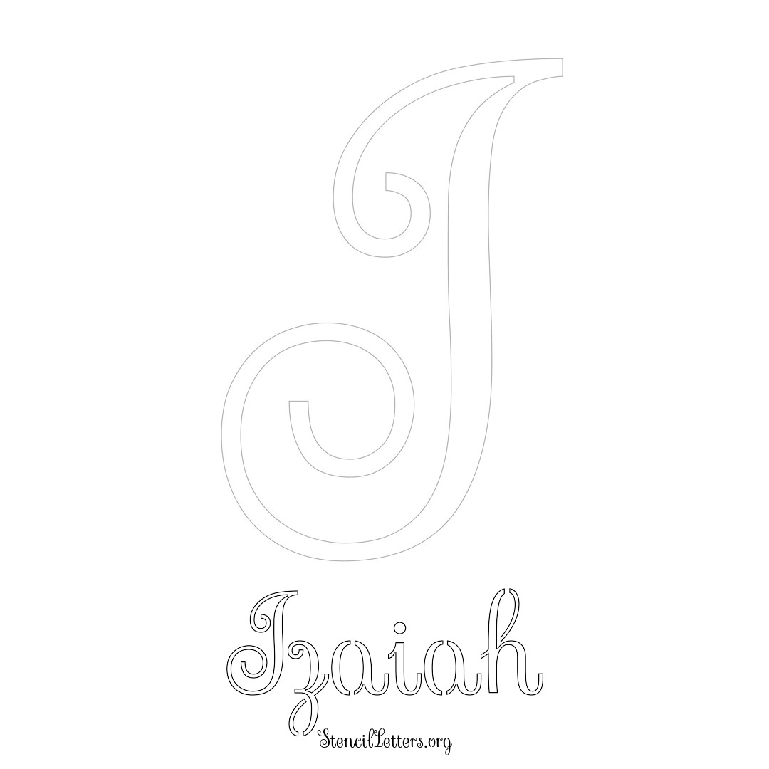 Izaiah printable name initial stencil in Ornamental Cursive Lettering