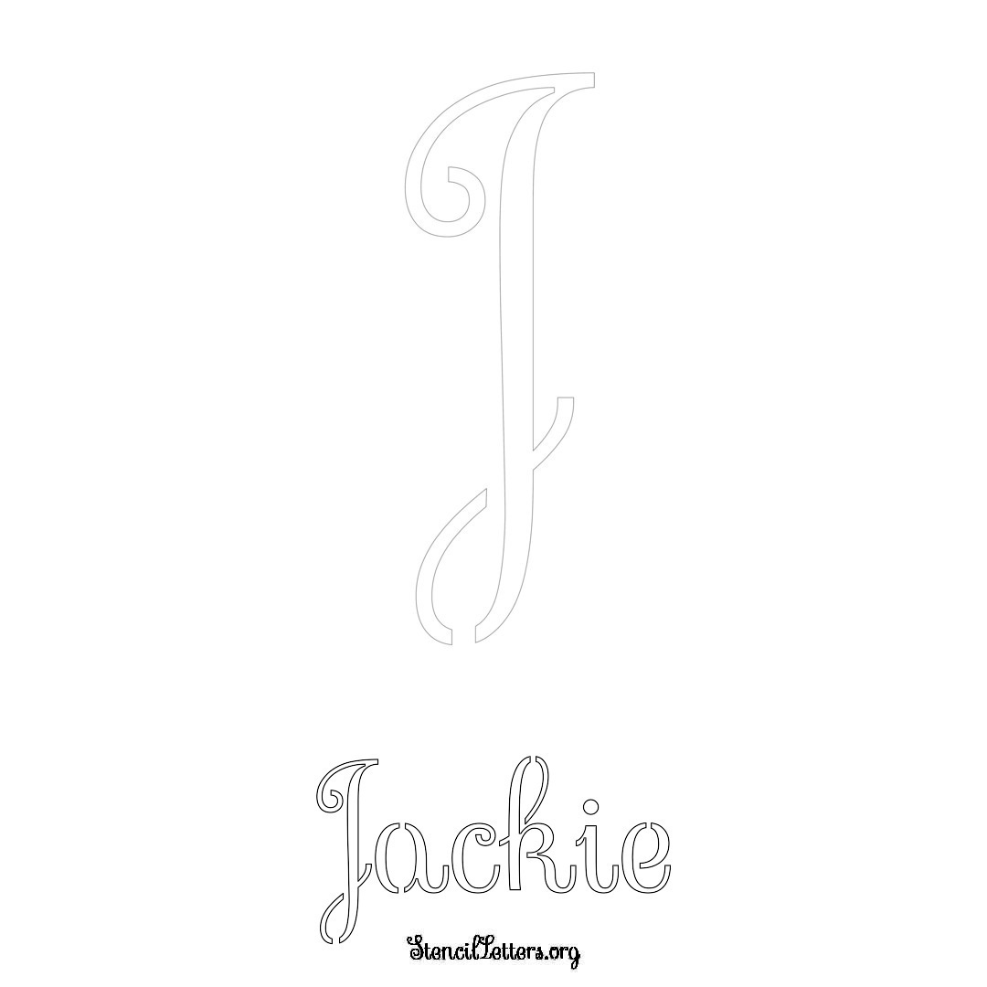 Jackie printable name initial stencil in Ornamental Cursive Lettering