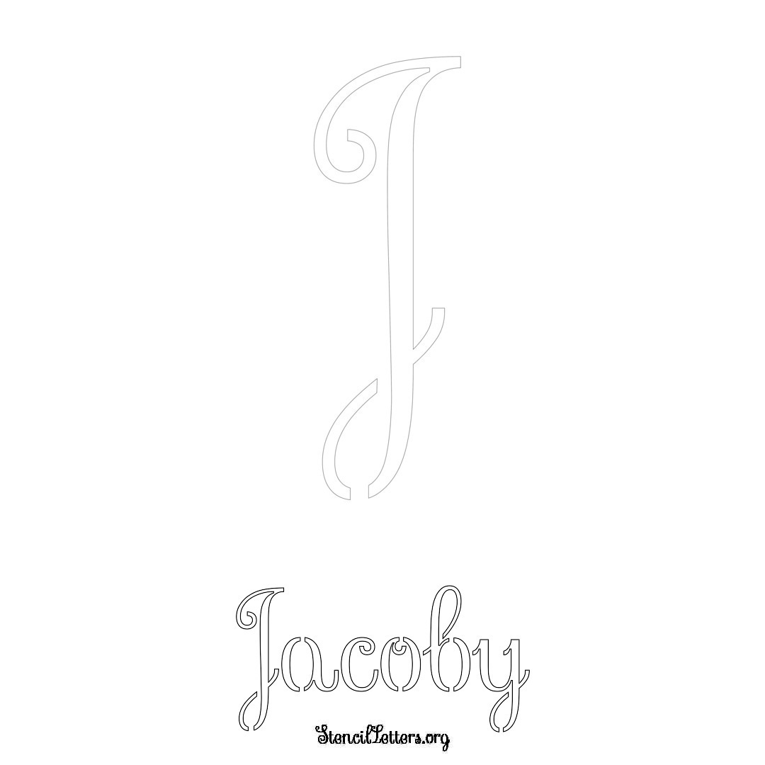 Jacoby printable name initial stencil in Ornamental Cursive Lettering