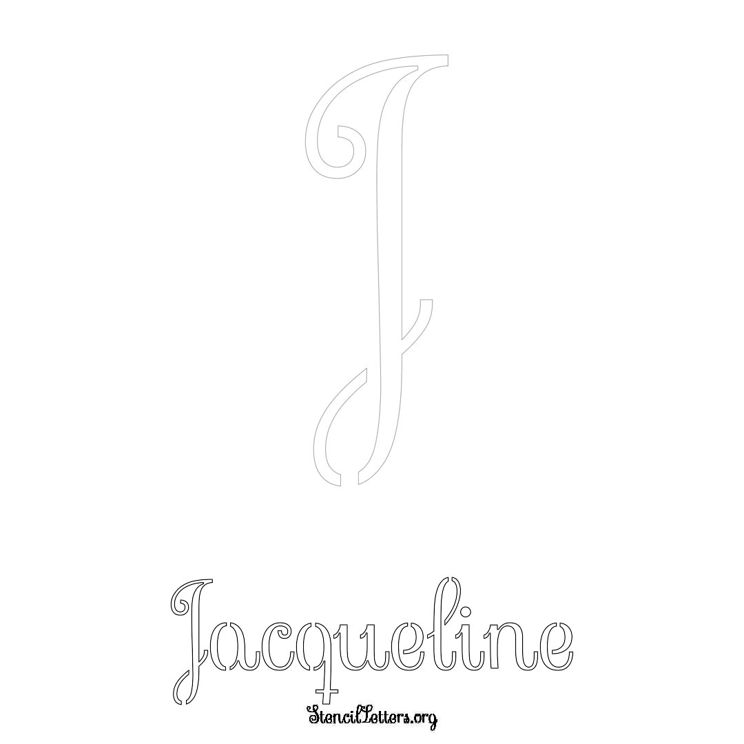 Jacqueline printable name initial stencil in Ornamental Cursive Lettering