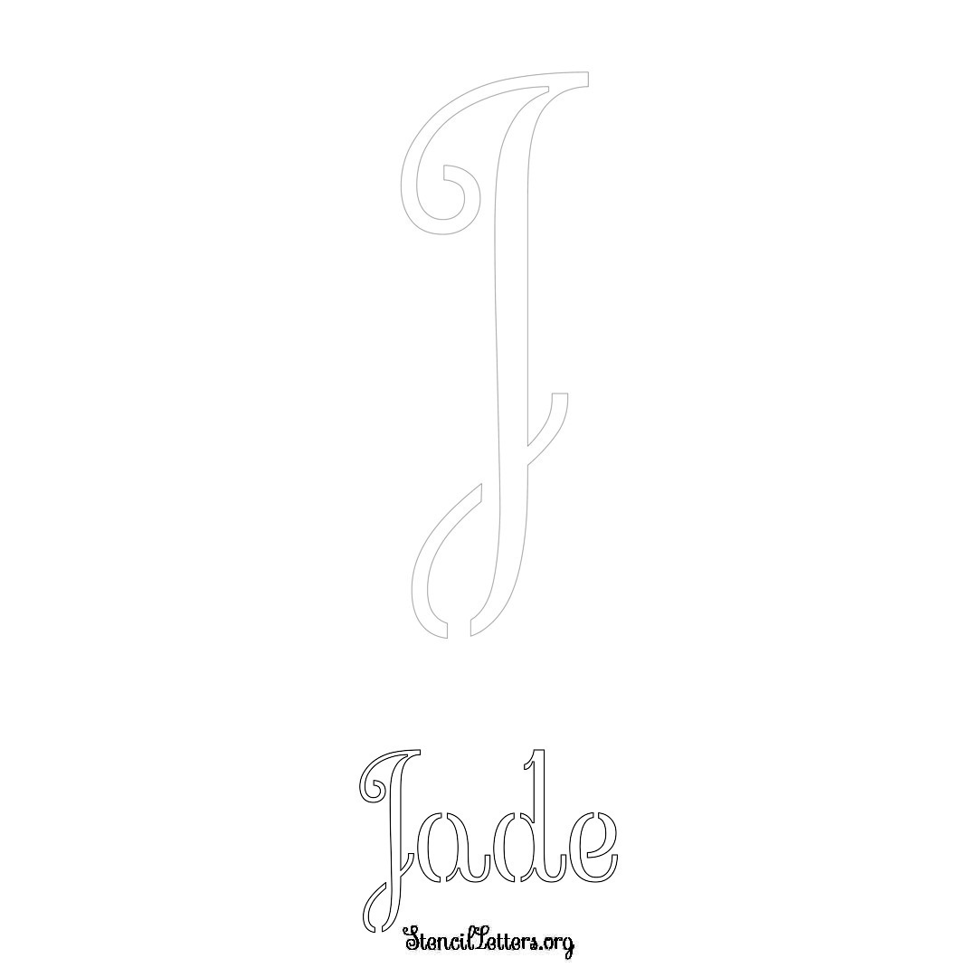 Jade printable name initial stencil in Ornamental Cursive Lettering
