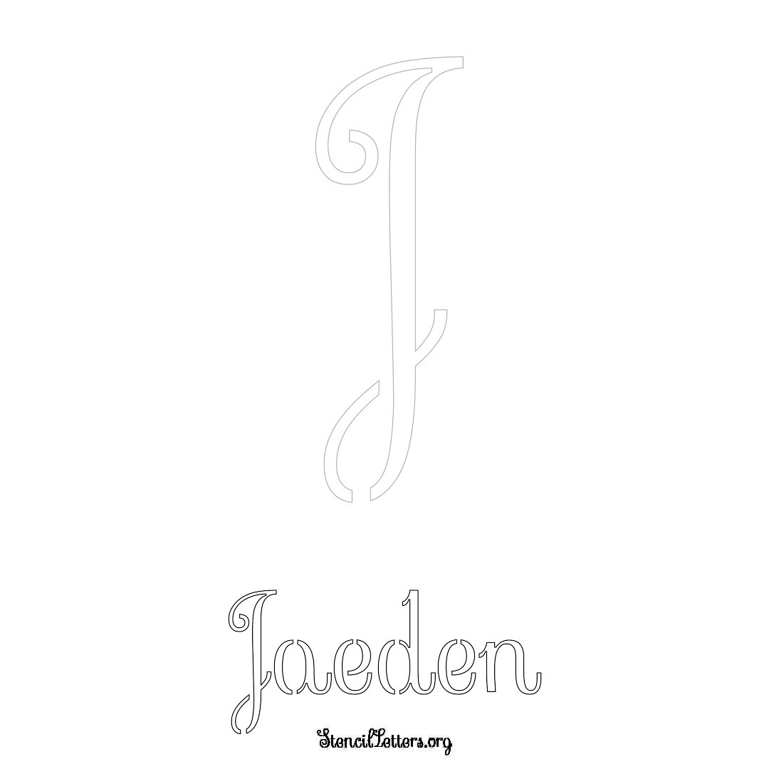 Jaeden printable name initial stencil in Ornamental Cursive Lettering