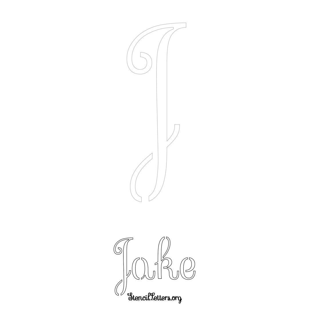 Jake printable name initial stencil in Ornamental Cursive Lettering