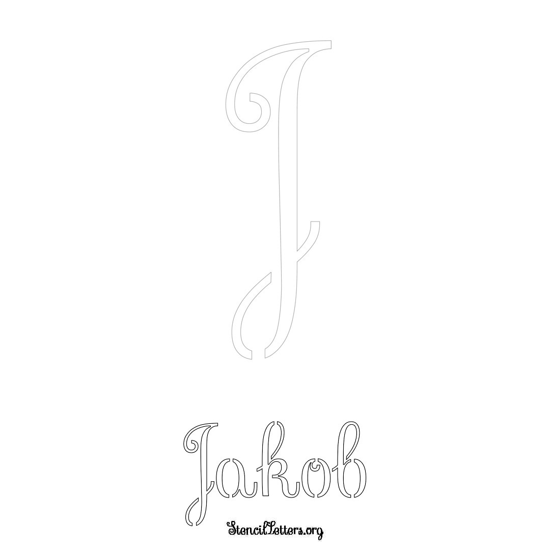 Jakob printable name initial stencil in Ornamental Cursive Lettering