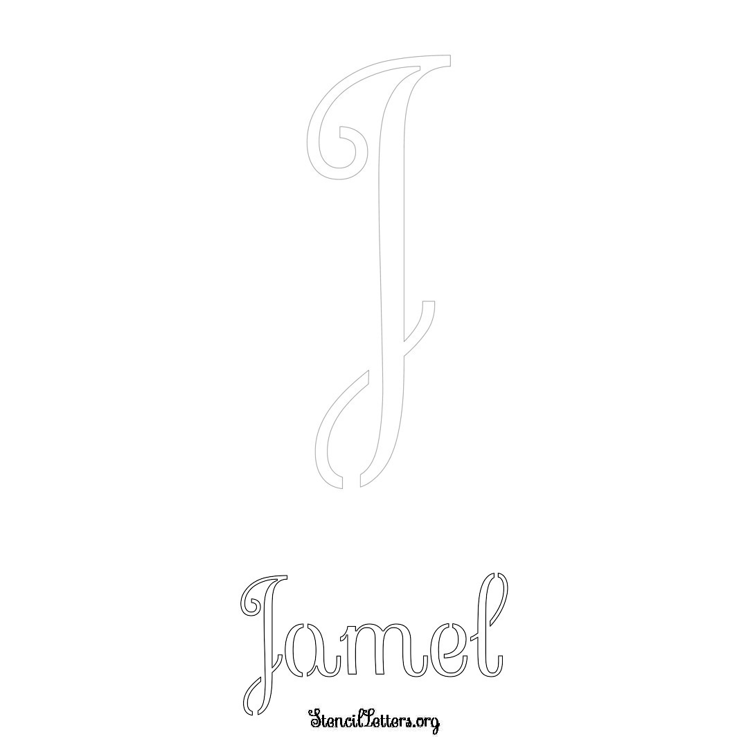 Jamel printable name initial stencil in Ornamental Cursive Lettering