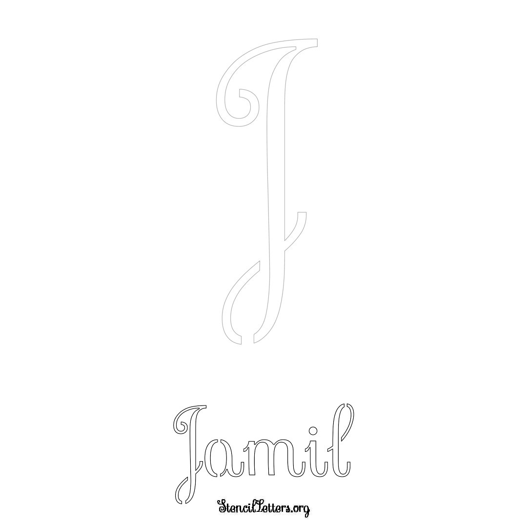 Jamil printable name initial stencil in Ornamental Cursive Lettering