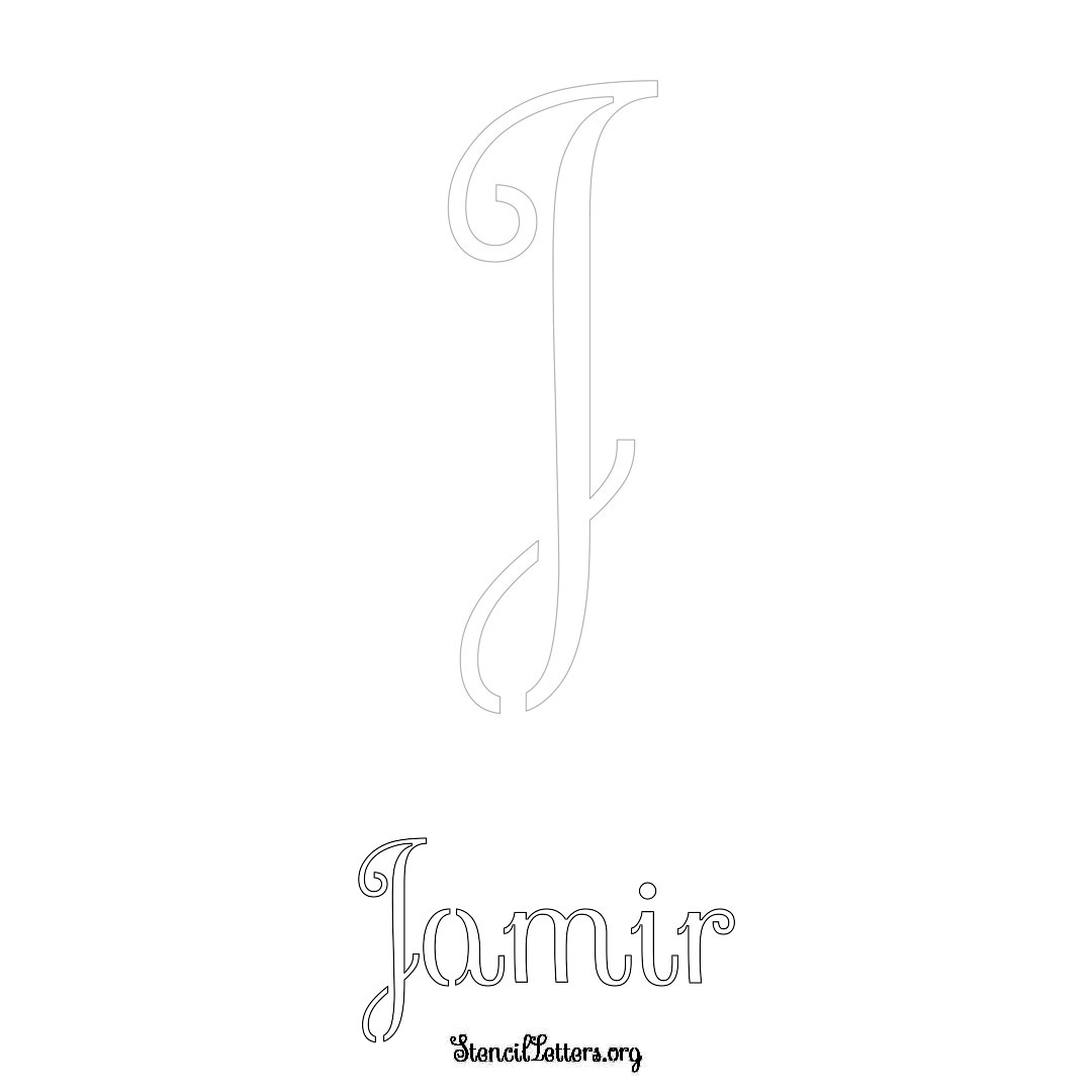 Jamir printable name initial stencil in Ornamental Cursive Lettering
