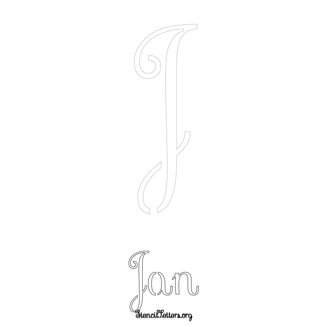 Jan printable name initial stencil in Ornamental Cursive Lettering