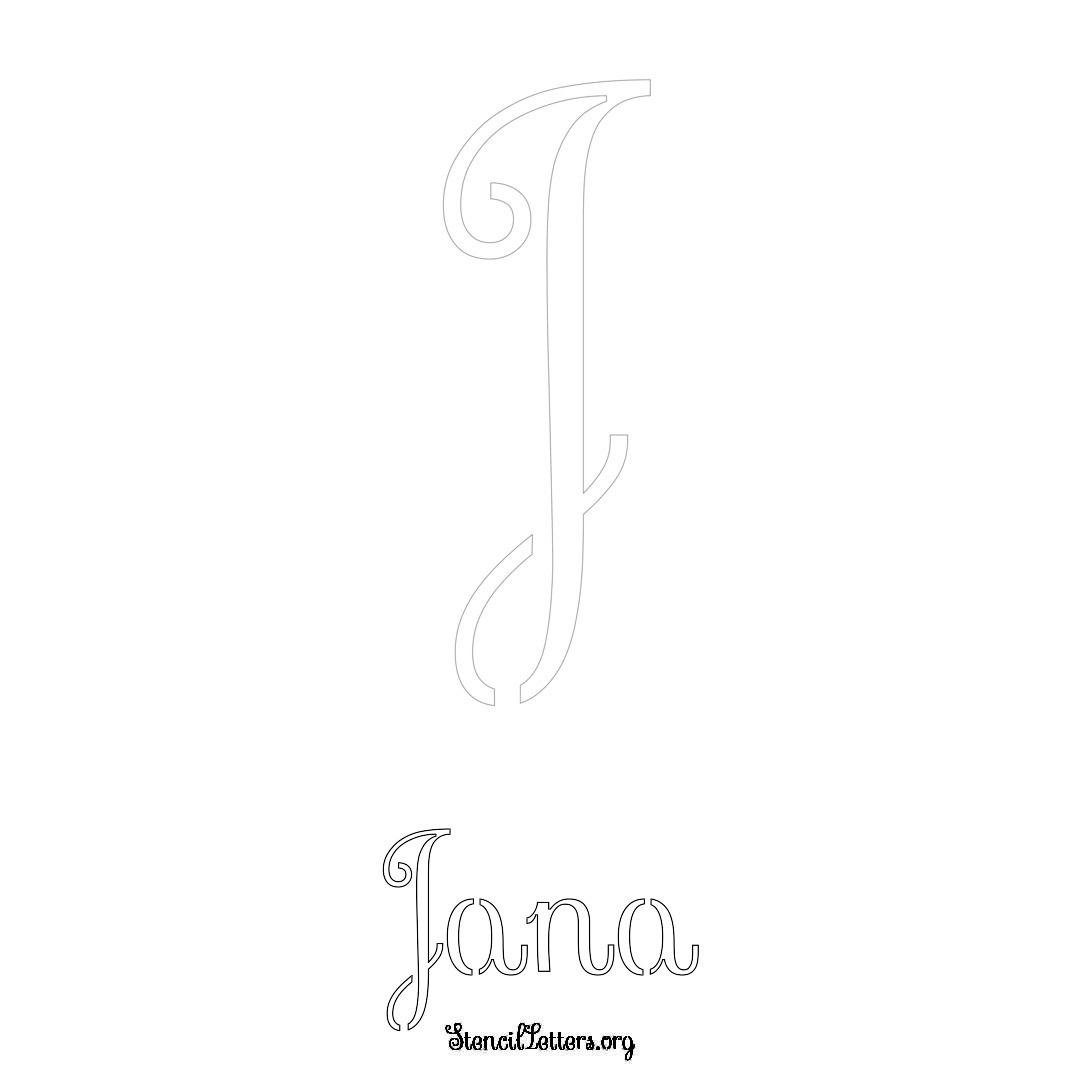 Jana printable name initial stencil in Ornamental Cursive Lettering