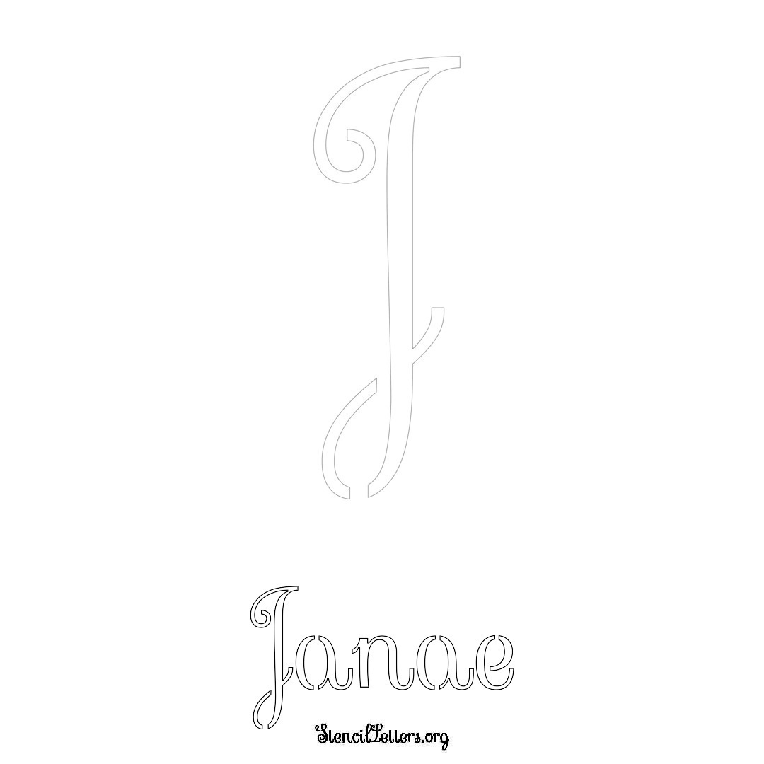 Janae printable name initial stencil in Ornamental Cursive Lettering