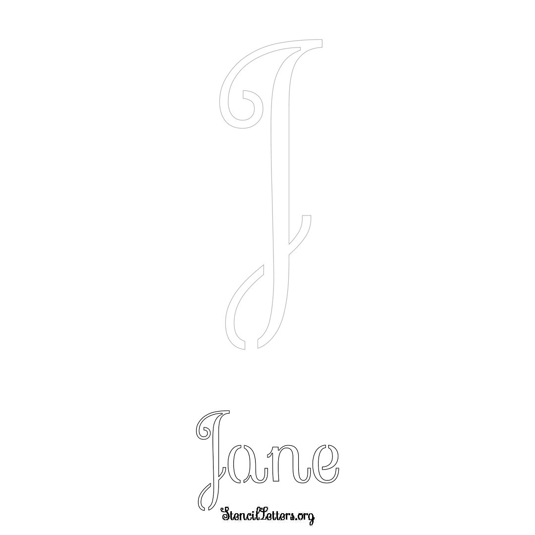 Jane printable name initial stencil in Ornamental Cursive Lettering