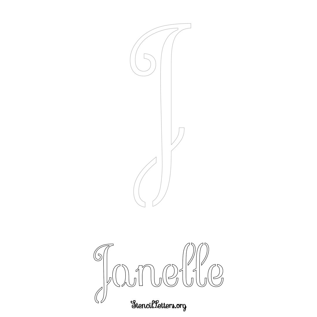 Janelle printable name initial stencil in Ornamental Cursive Lettering
