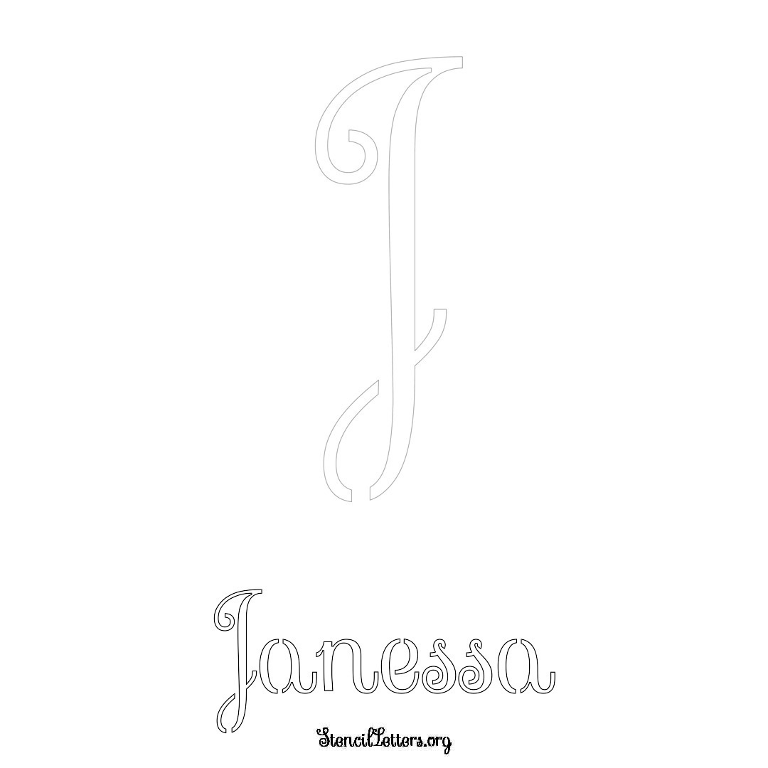 Janessa printable name initial stencil in Ornamental Cursive Lettering