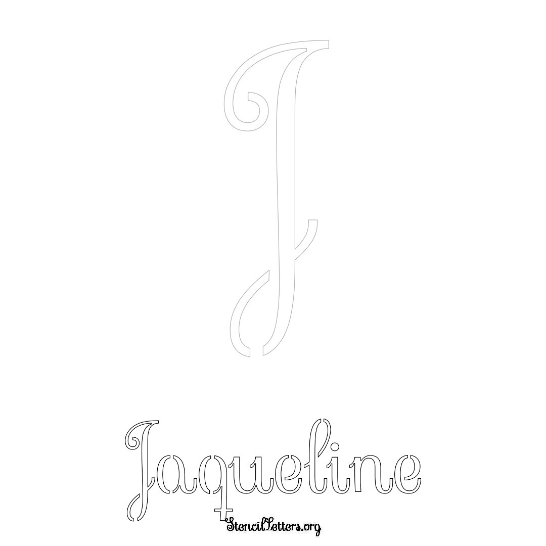 Jaqueline printable name initial stencil in Ornamental Cursive Lettering