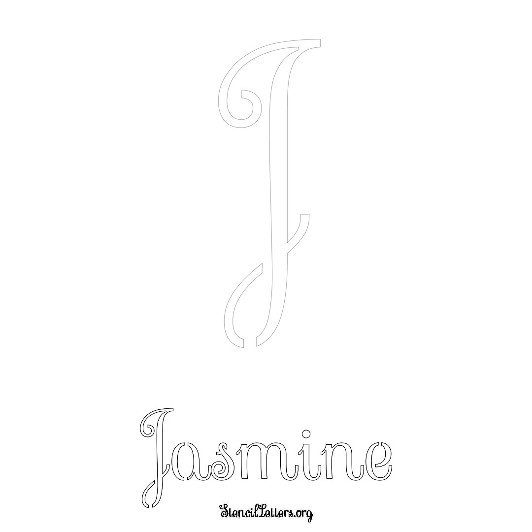 Jasmine printable name initial stencil in Ornamental Cursive Lettering