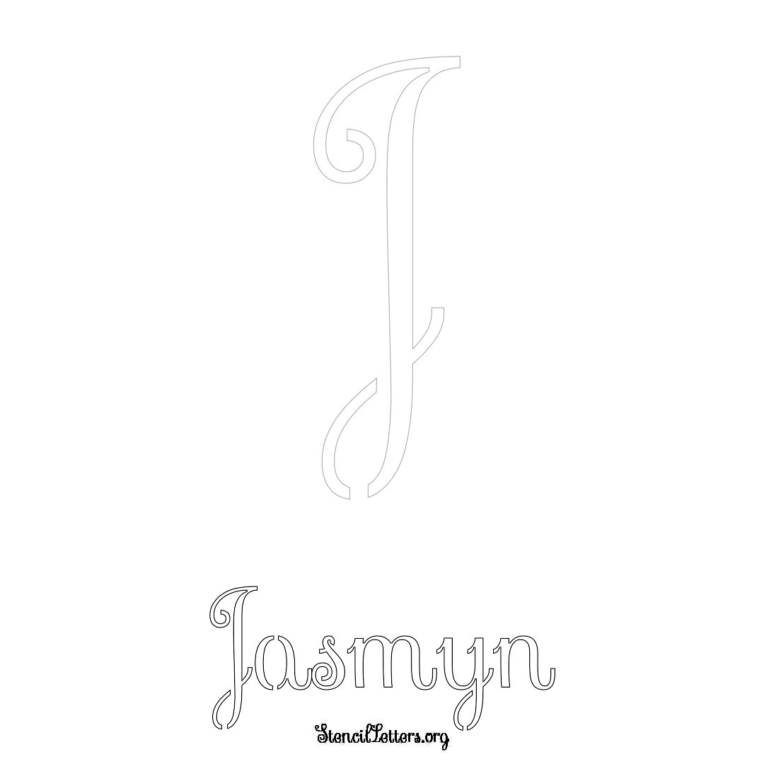 Jasmyn printable name initial stencil in Ornamental Cursive Lettering