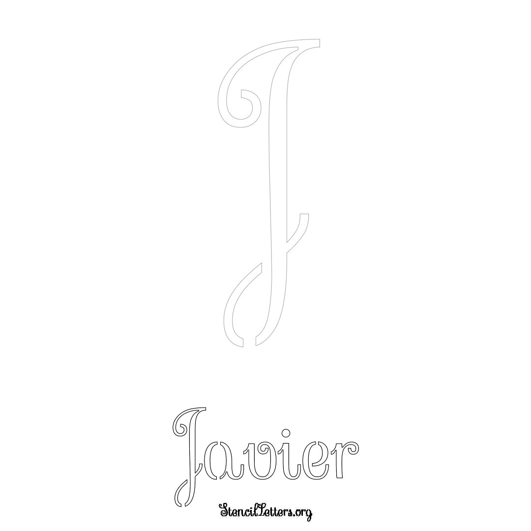 Javier printable name initial stencil in Ornamental Cursive Lettering