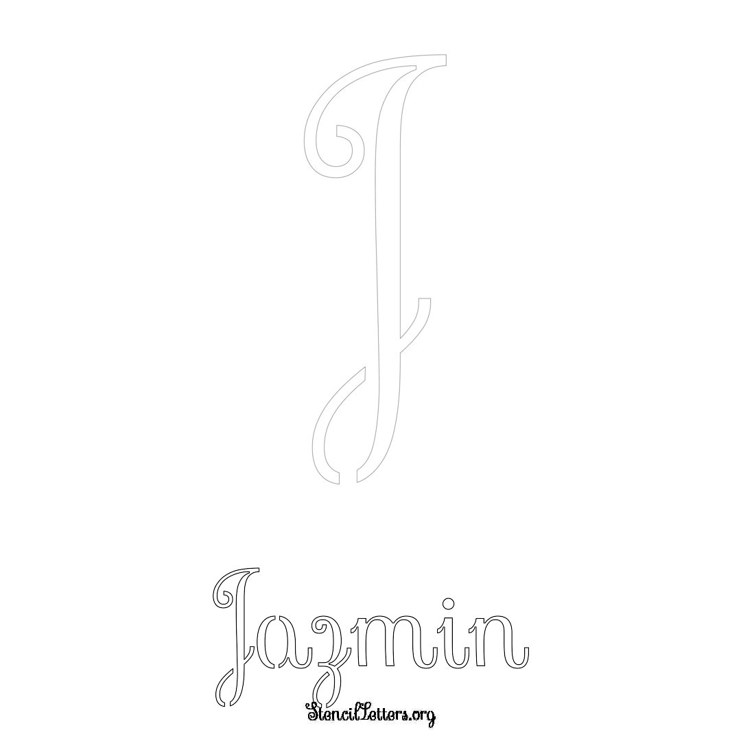 Jazmin printable name initial stencil in Ornamental Cursive Lettering