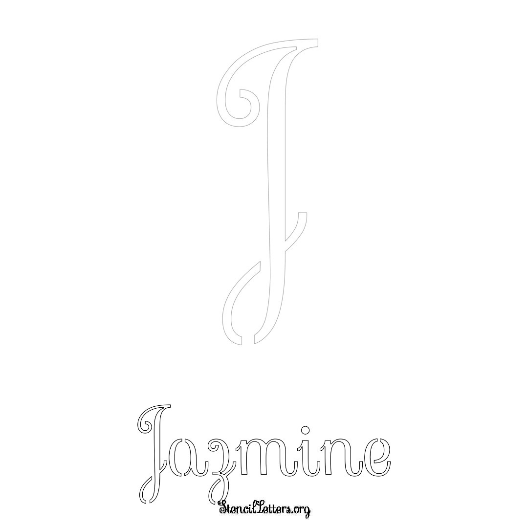 Jazmine printable name initial stencil in Ornamental Cursive Lettering