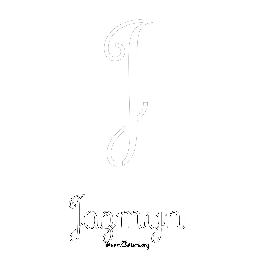 Jazmyn printable name initial stencil in Ornamental Cursive Lettering
