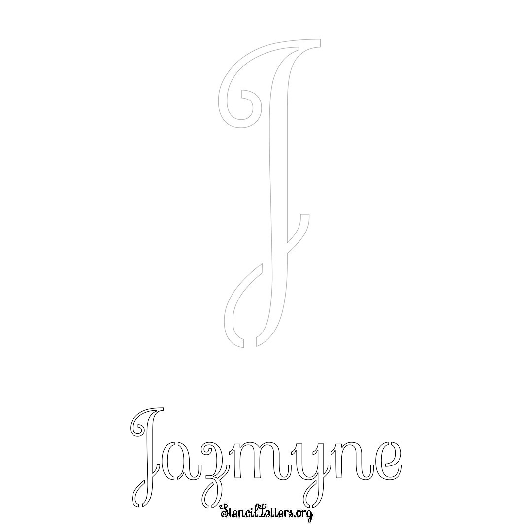 Jazmyne printable name initial stencil in Ornamental Cursive Lettering