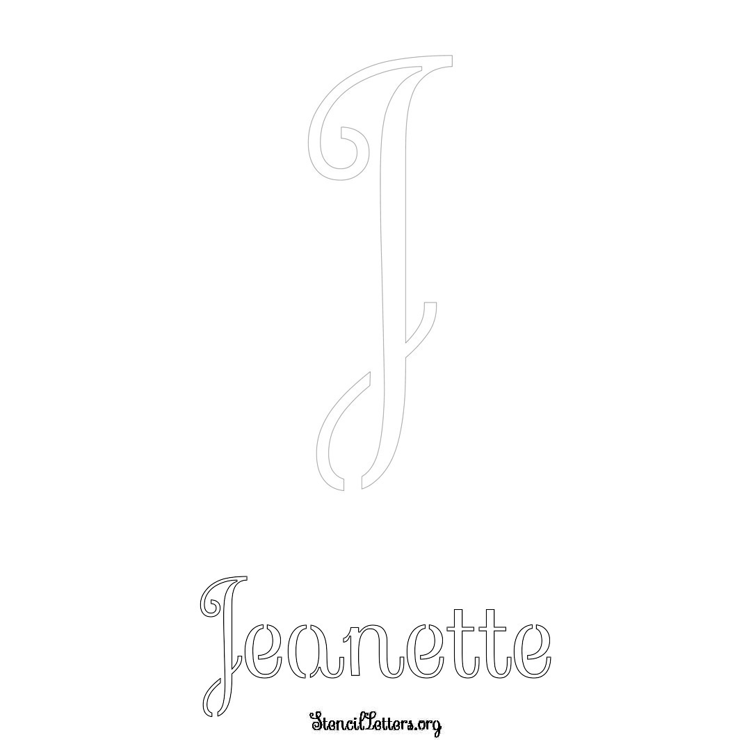 Jeanette printable name initial stencil in Ornamental Cursive Lettering