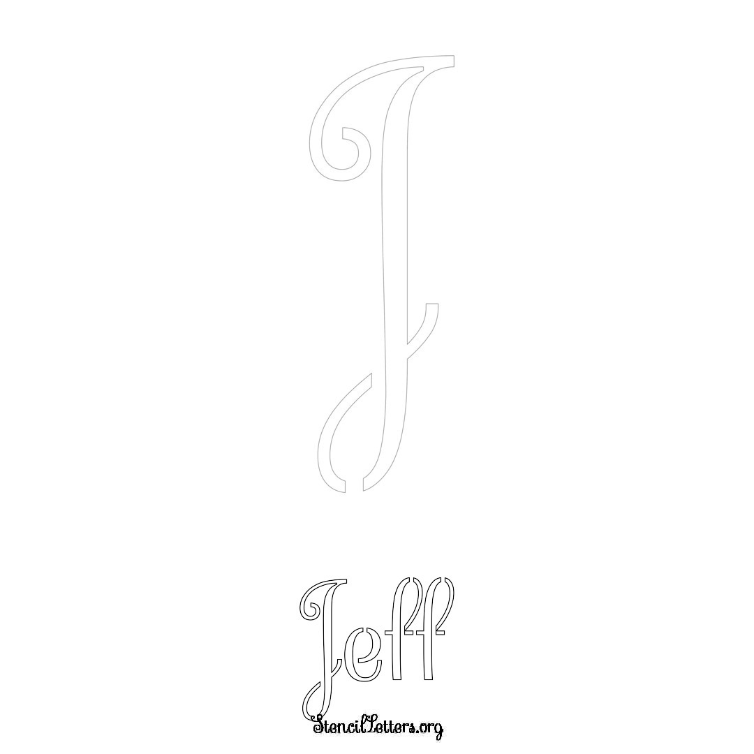 Jeff printable name initial stencil in Ornamental Cursive Lettering