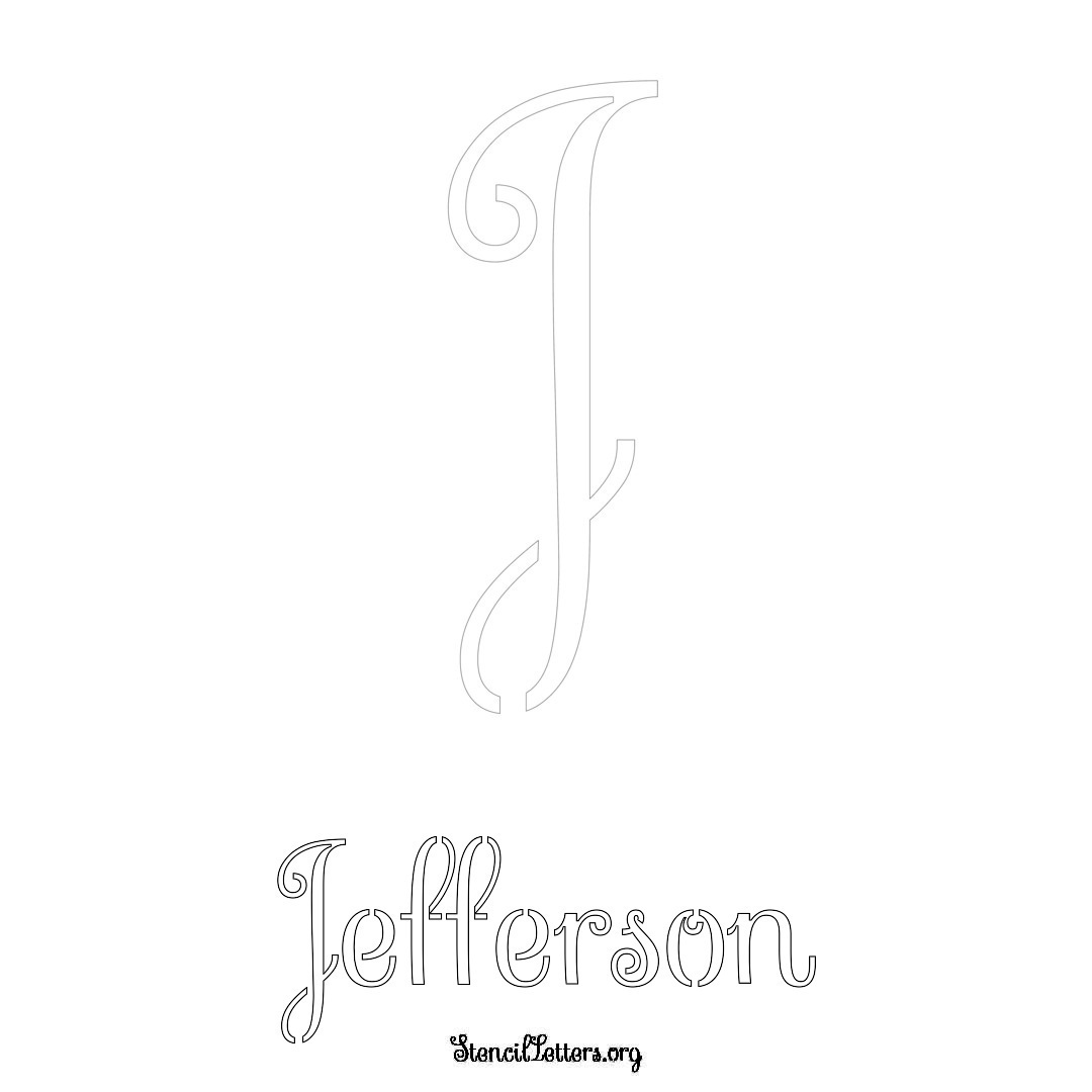 Jefferson printable name initial stencil in Ornamental Cursive Lettering