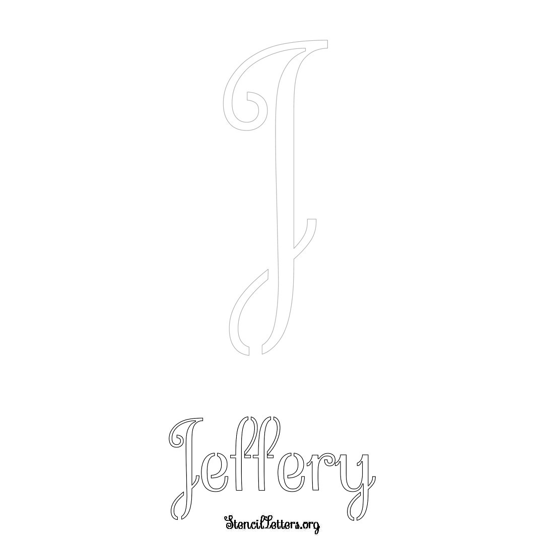 Jeffery printable name initial stencil in Ornamental Cursive Lettering