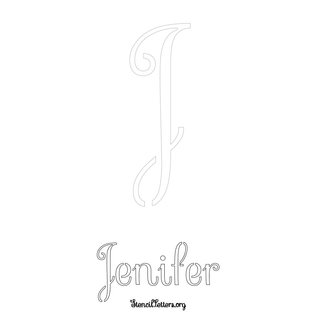 Jenifer printable name initial stencil in Ornamental Cursive Lettering