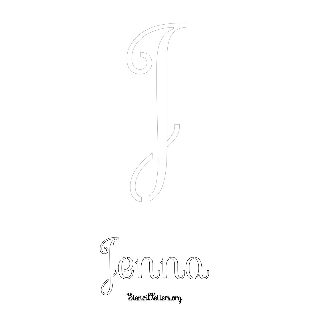 Jenna printable name initial stencil in Ornamental Cursive Lettering