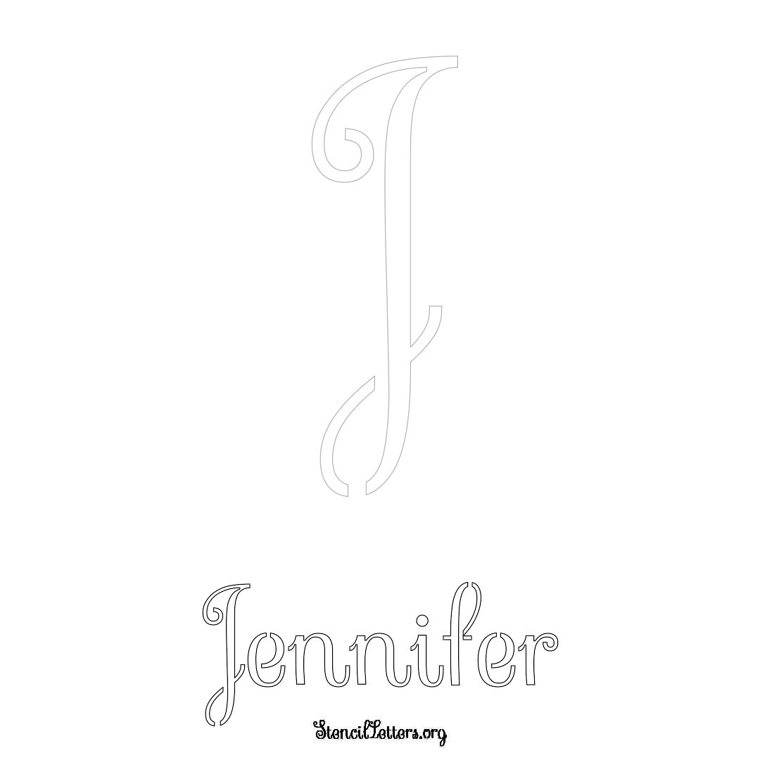 Jennifer printable name initial stencil in Ornamental Cursive Lettering