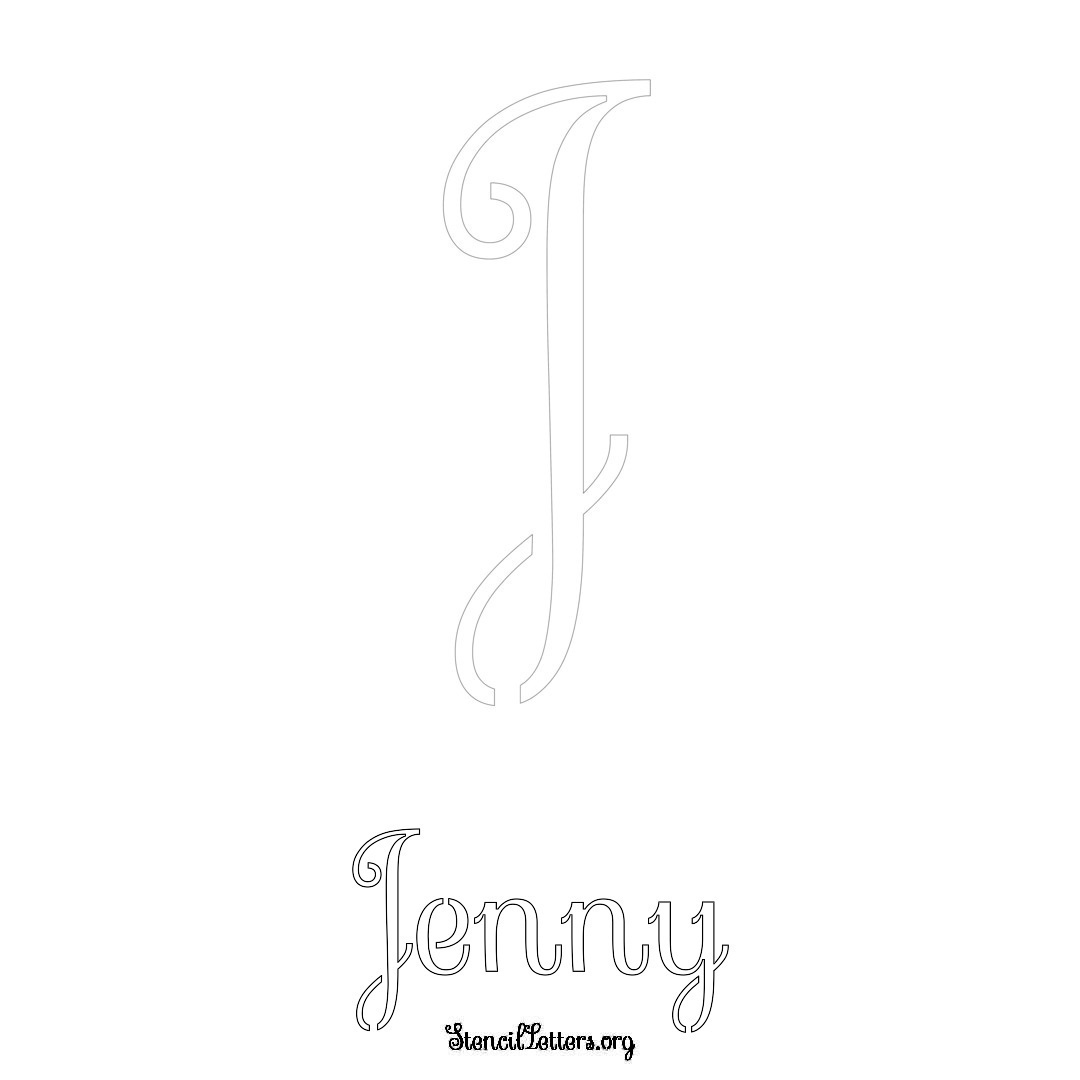 Jenny printable name initial stencil in Ornamental Cursive Lettering