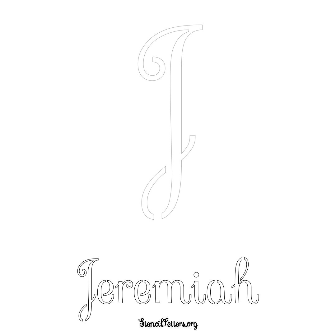 Jeremiah printable name initial stencil in Ornamental Cursive Lettering