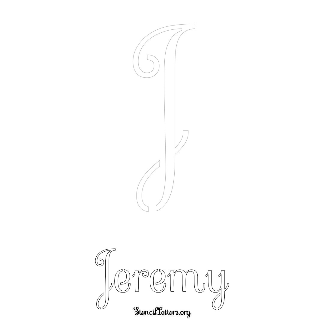 Jeremy printable name initial stencil in Ornamental Cursive Lettering