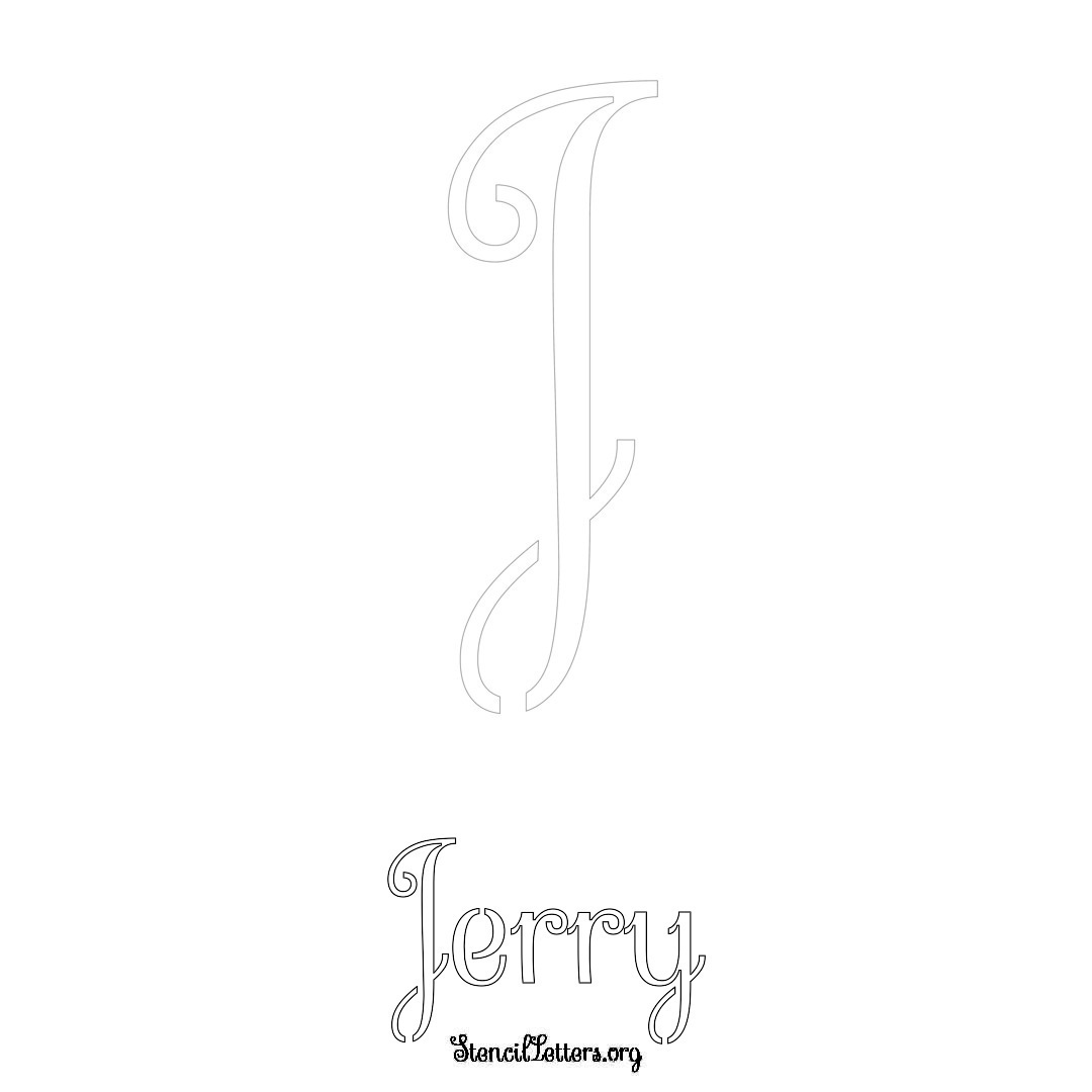 Jerry printable name initial stencil in Ornamental Cursive Lettering