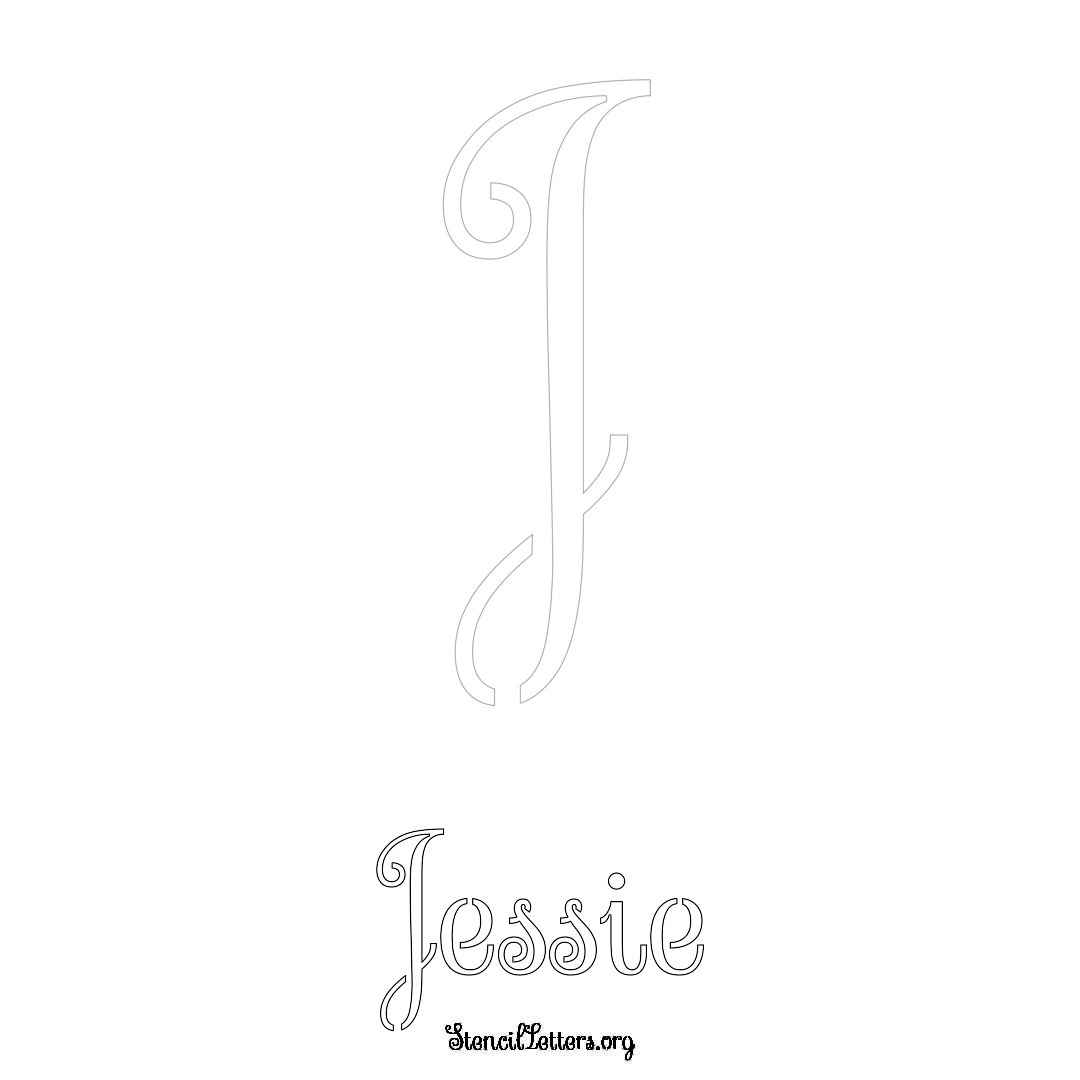 Jessie printable name initial stencil in Ornamental Cursive Lettering