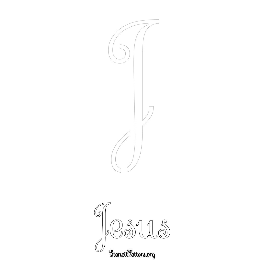 Jesus printable name initial stencil in Ornamental Cursive Lettering