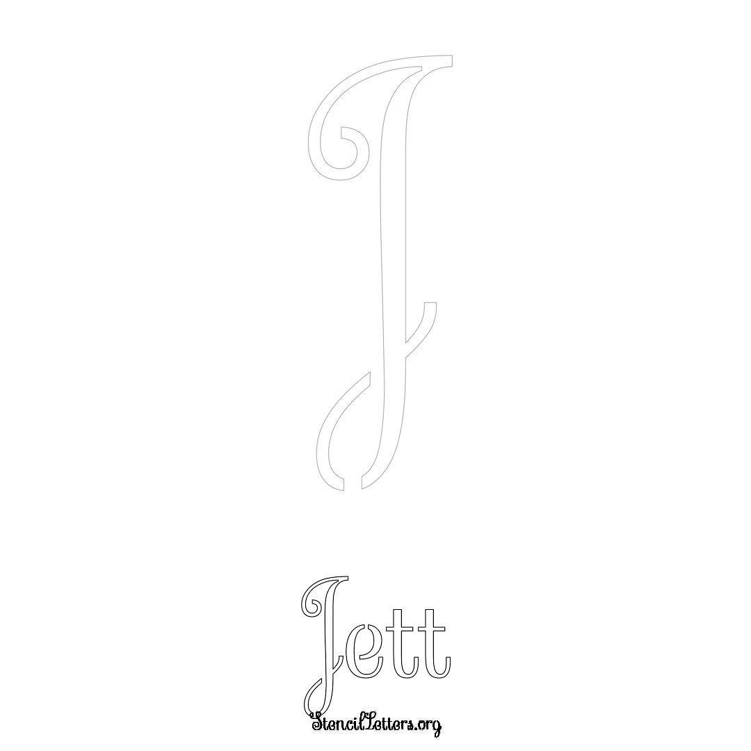 Jett printable name initial stencil in Ornamental Cursive Lettering