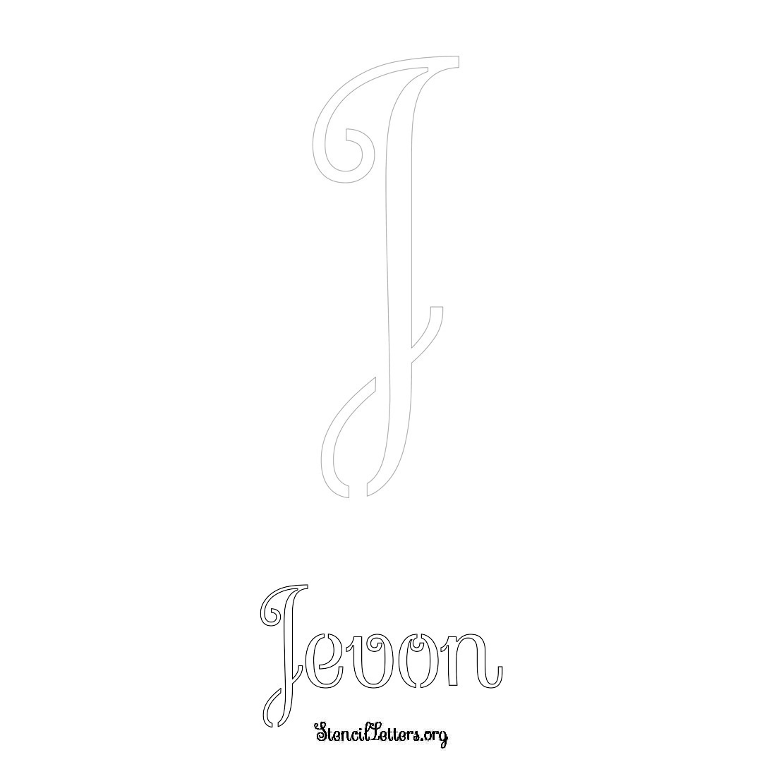 Jevon printable name initial stencil in Ornamental Cursive Lettering