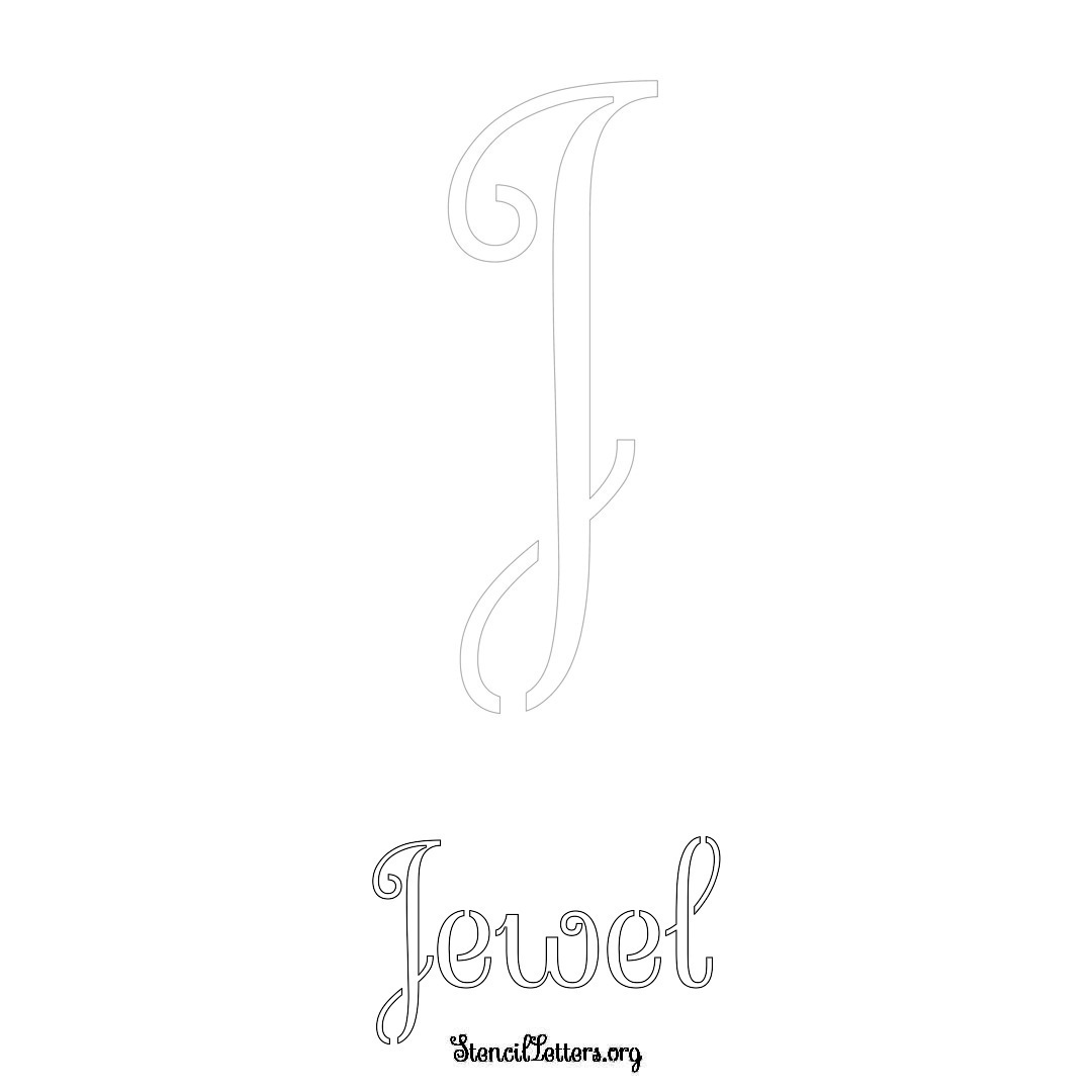 Jewel printable name initial stencil in Ornamental Cursive Lettering