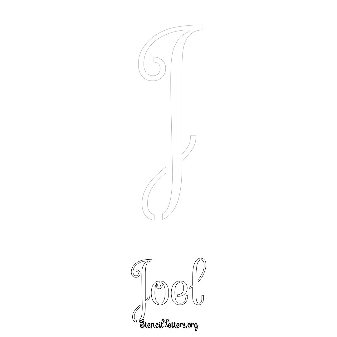 Joel printable name initial stencil in Ornamental Cursive Lettering