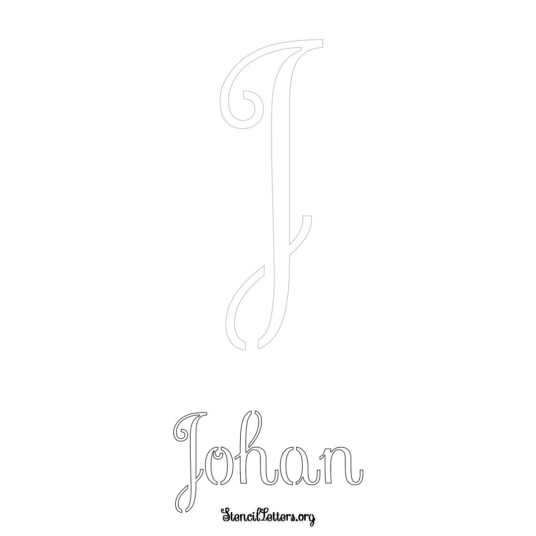 Johan printable name initial stencil in Ornamental Cursive Lettering