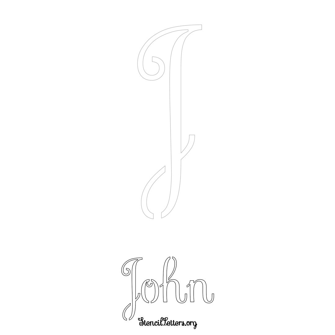 John printable name initial stencil in Ornamental Cursive Lettering