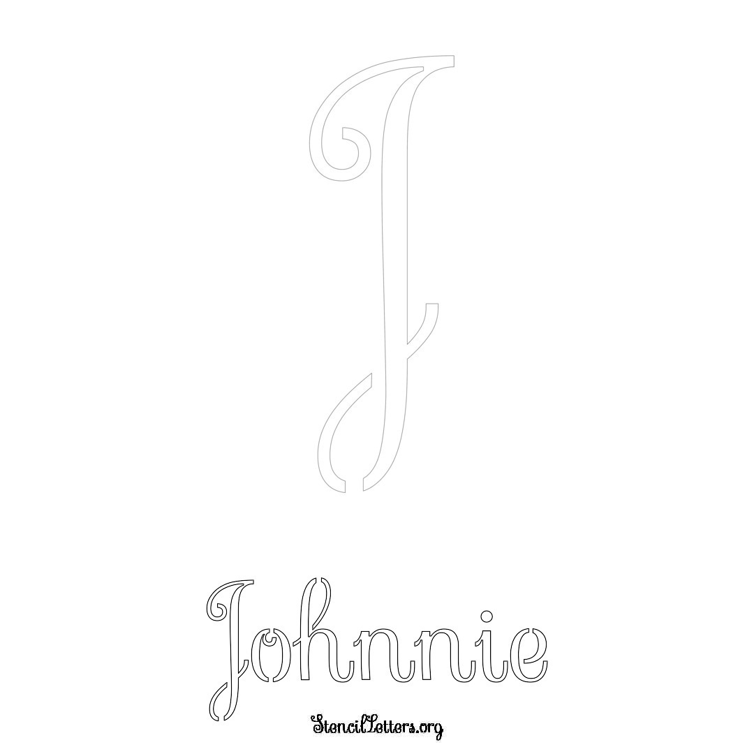Johnnie printable name initial stencil in Ornamental Cursive Lettering