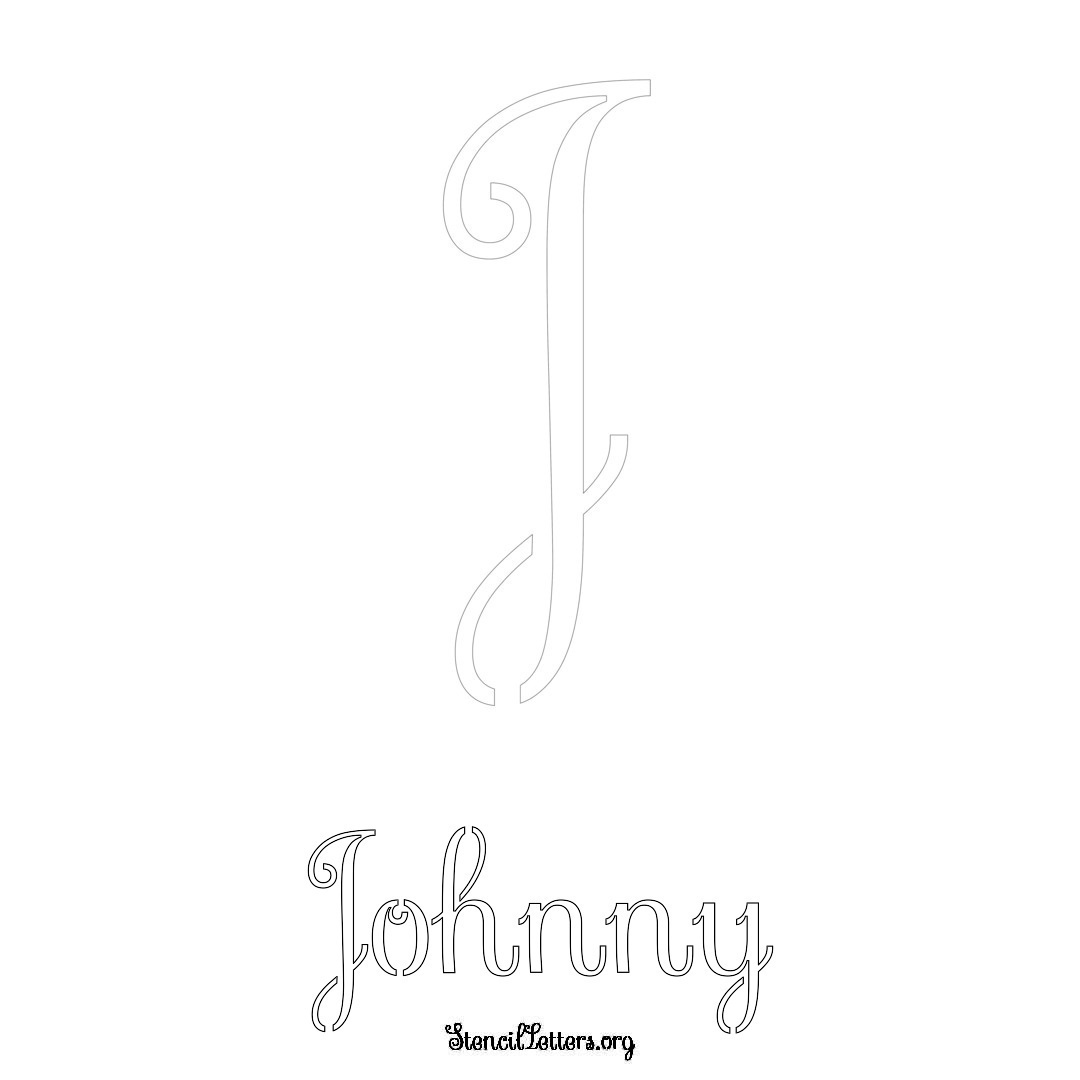 Johnny printable name initial stencil in Ornamental Cursive Lettering