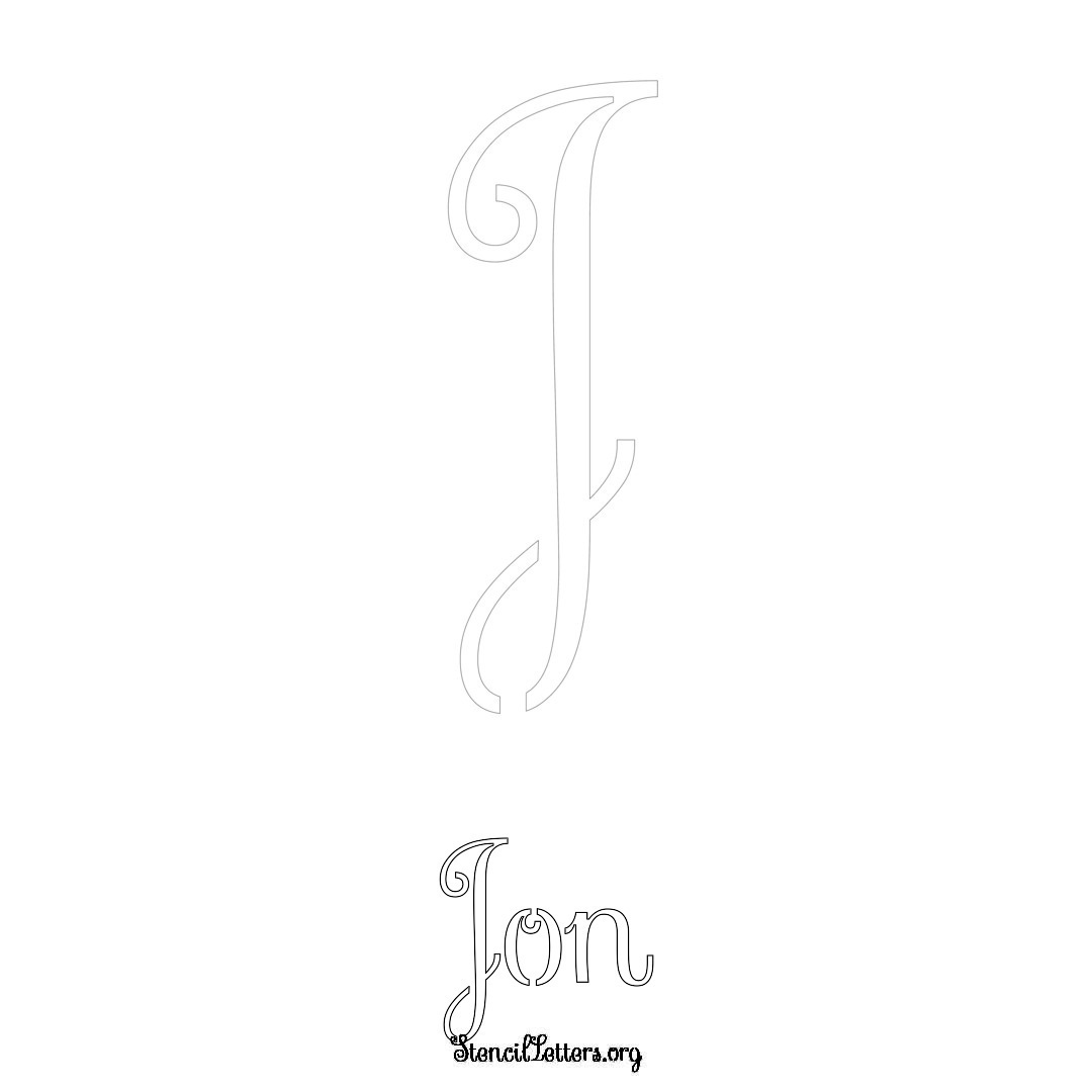 Jon printable name initial stencil in Ornamental Cursive Lettering