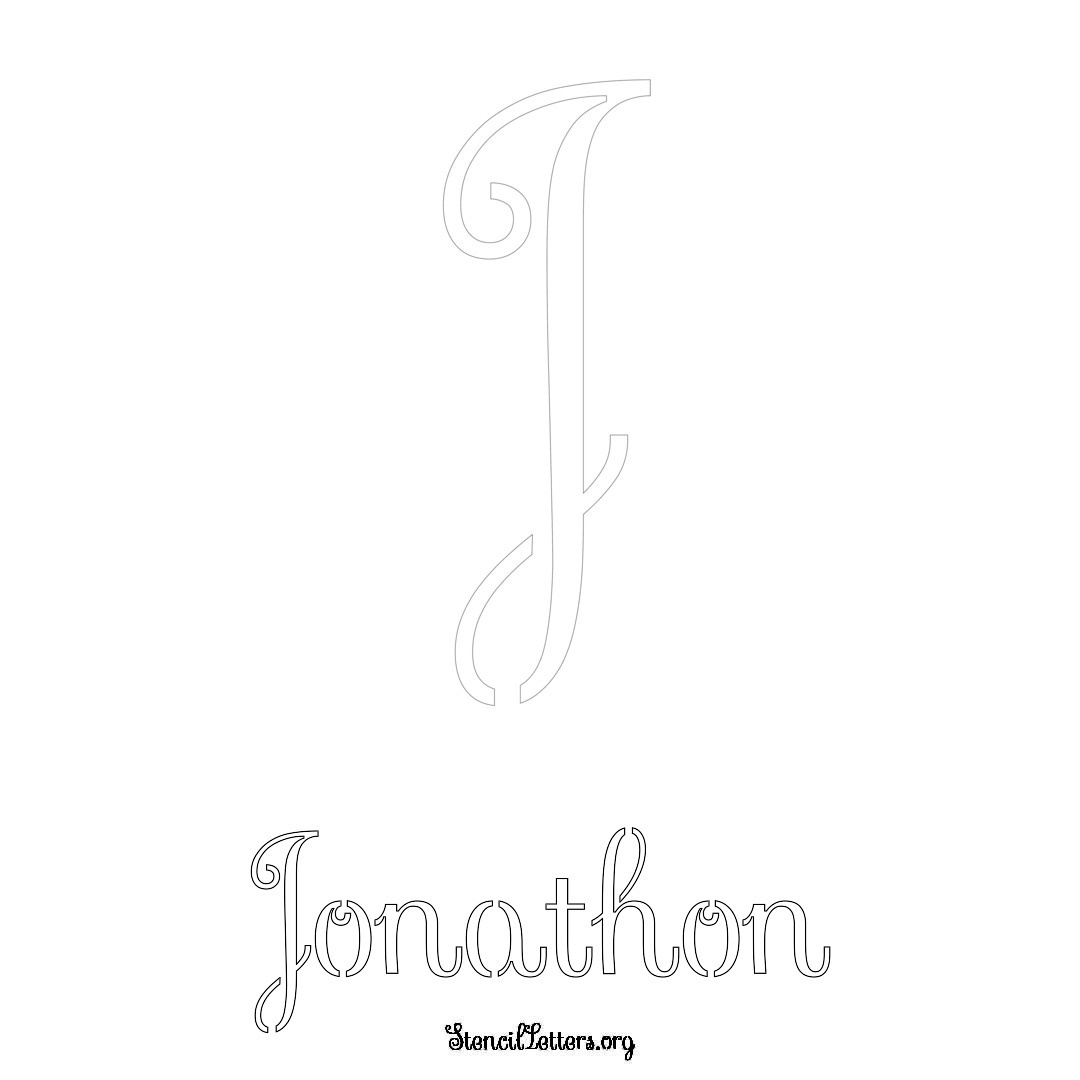 Jonathon printable name initial stencil in Ornamental Cursive Lettering